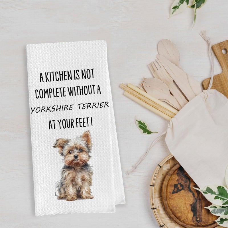 Geqtt Yorkie Gifts Dish Towels - Funny Yorkshire Terrier Decorative Waffle Weave Kitchen Towels, Yorkshire Terrier Hand Tea Towels, Yorkshire Terrier Gifts (16×24 Inches) - Image 4
